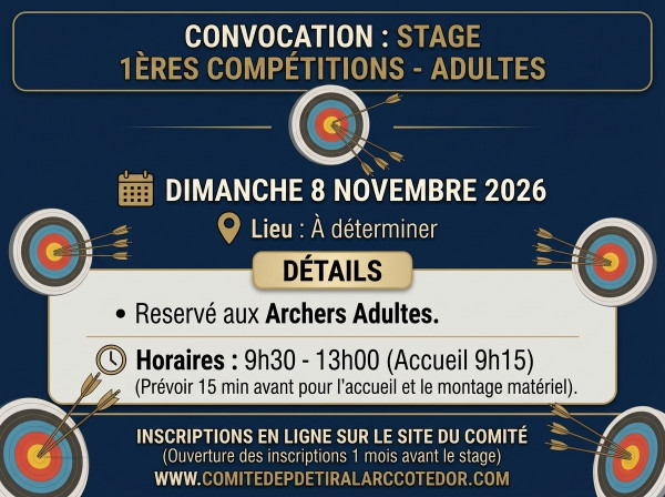 🎯 Stage "1ères Compétitions" — Dimanche 8 Novembre 2026 Adultes matin