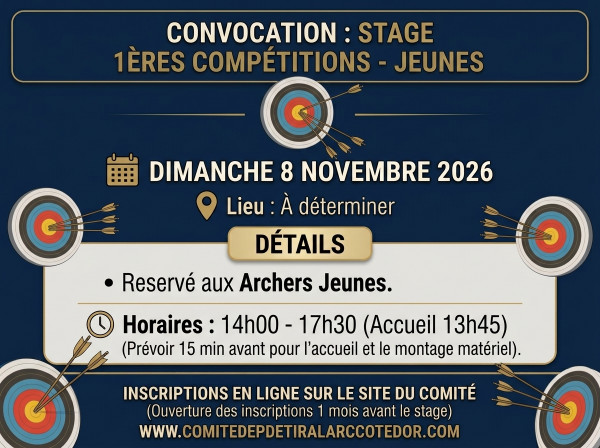 🎯 Stage "1ères Compétitions" — Dimanche 8 Novembre 2026 Jeunes Après-midi