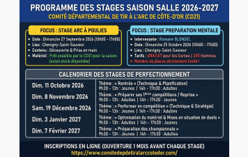 Programme des Stages de la Saison Salle 2026-2027