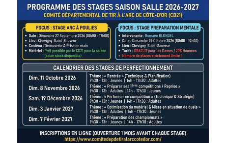 Programme des Stages de la Saison Salle 2026-2027